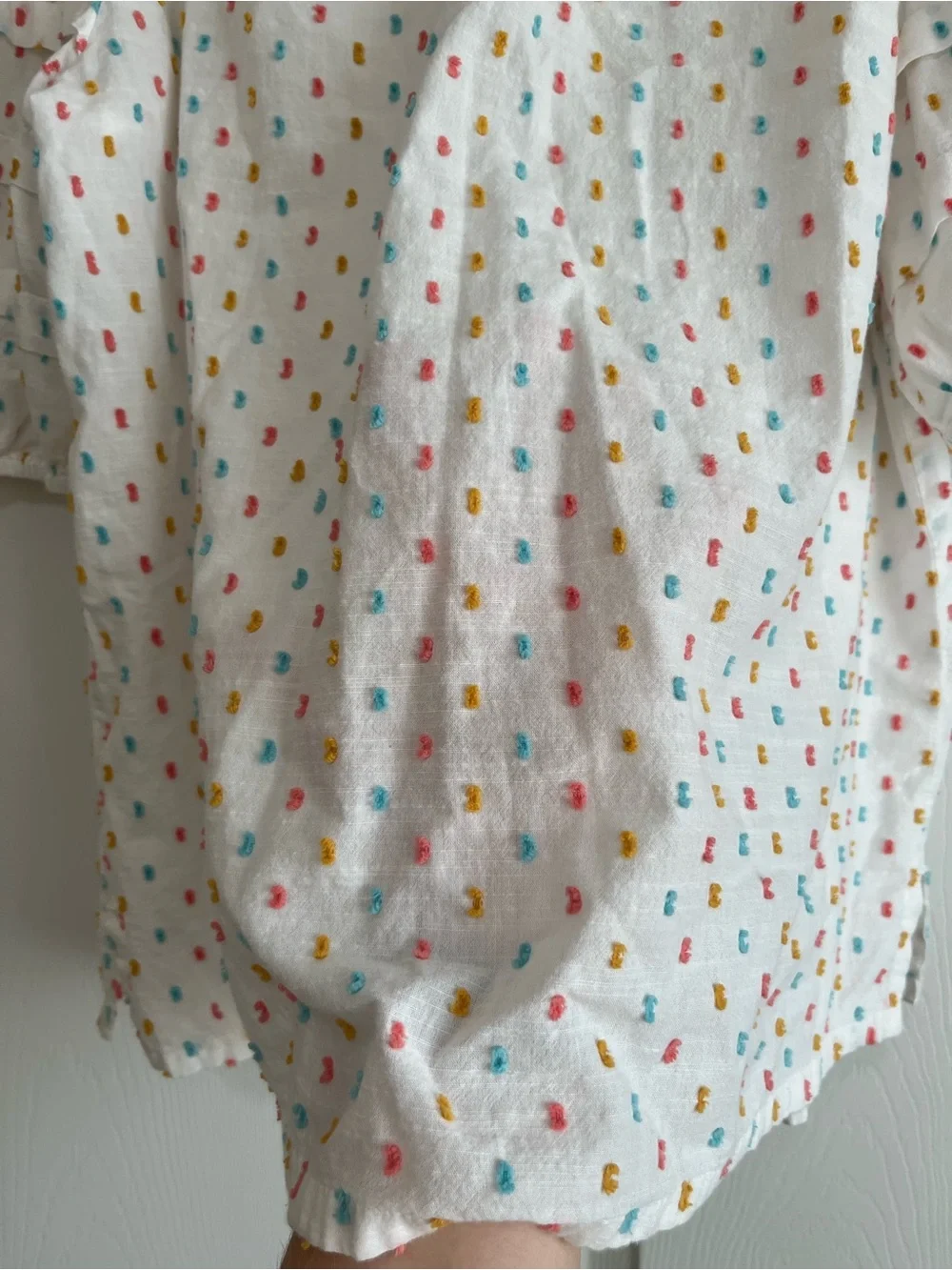 LOFT White Blouse with Multicolor Dot Embroidery